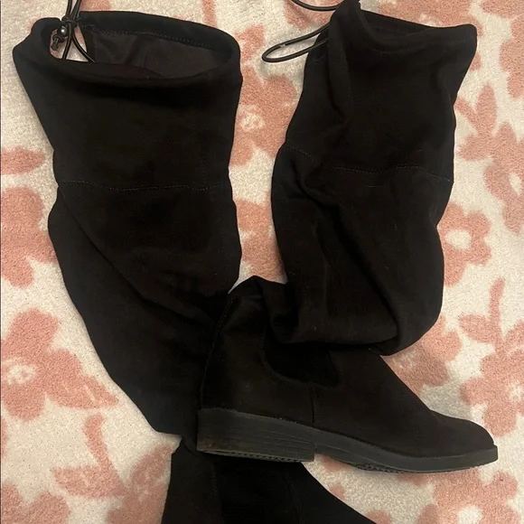 Black Microsuede Over-the-Knee Boots - Picture 6 of 6